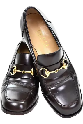 Vintage Gucci Brown Leather Loafers w/ Horsebit Buckles Size 7.5