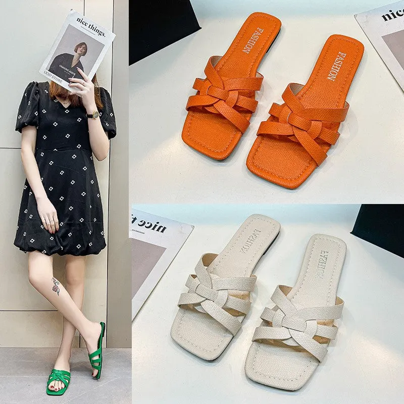 Wholesale Braided Flat Beach Slippers