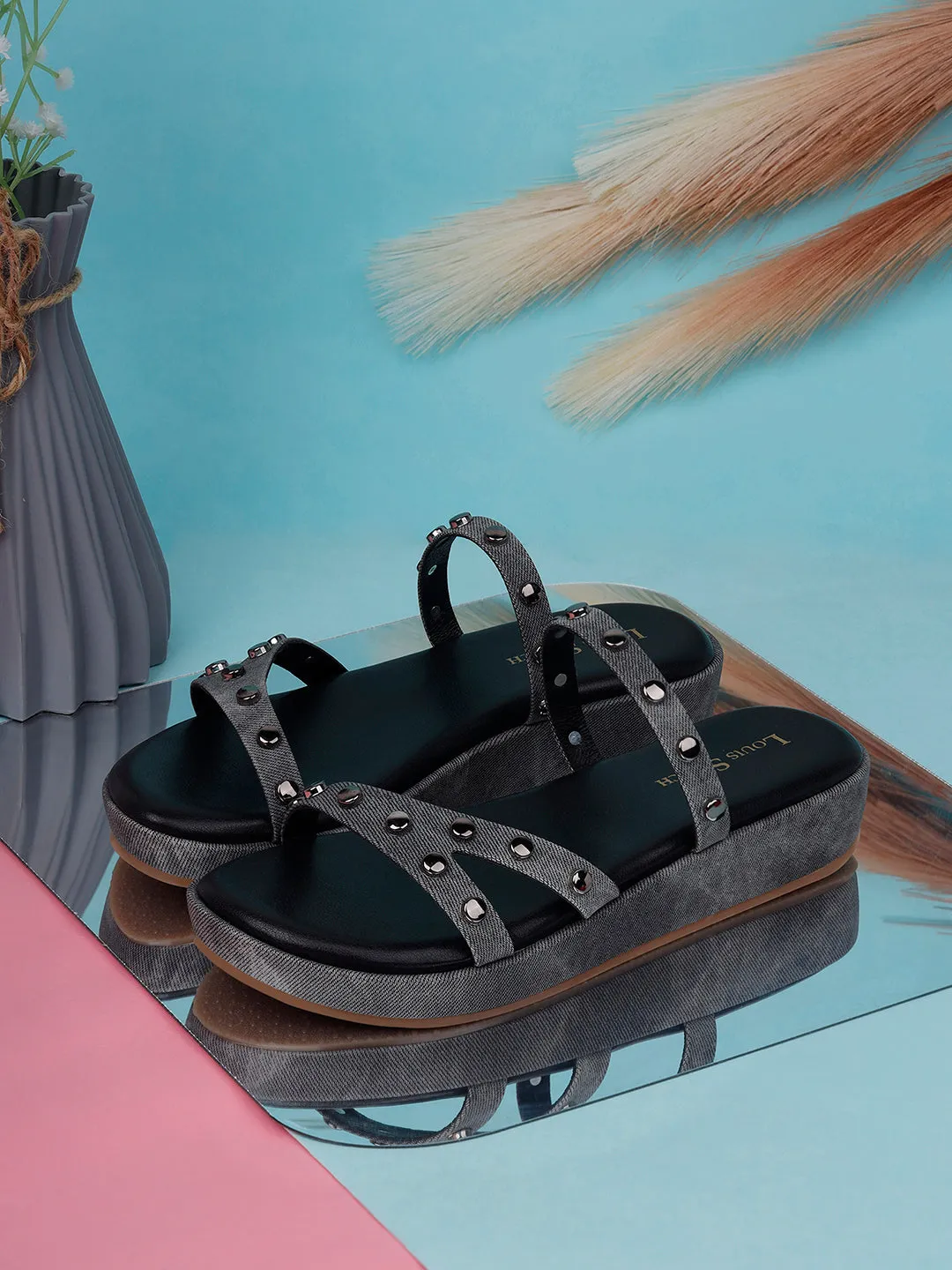 Women's Beads Straps Black Lightweight Sandals