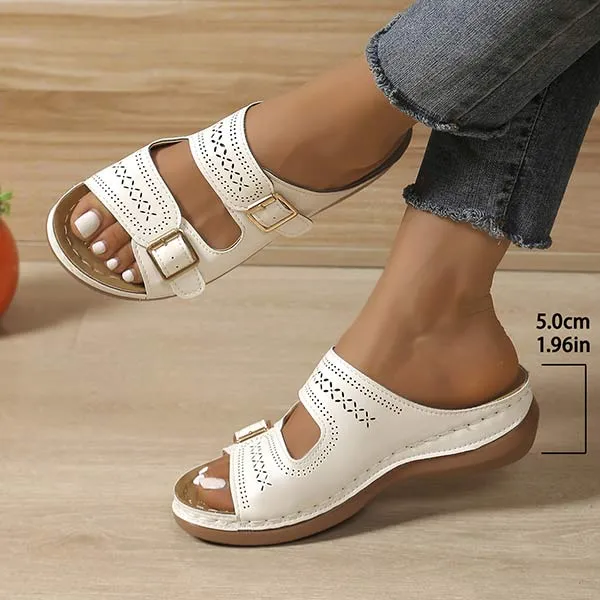 Women's Belt Buckle Thick Sole Lightweight Slippers 92684157C