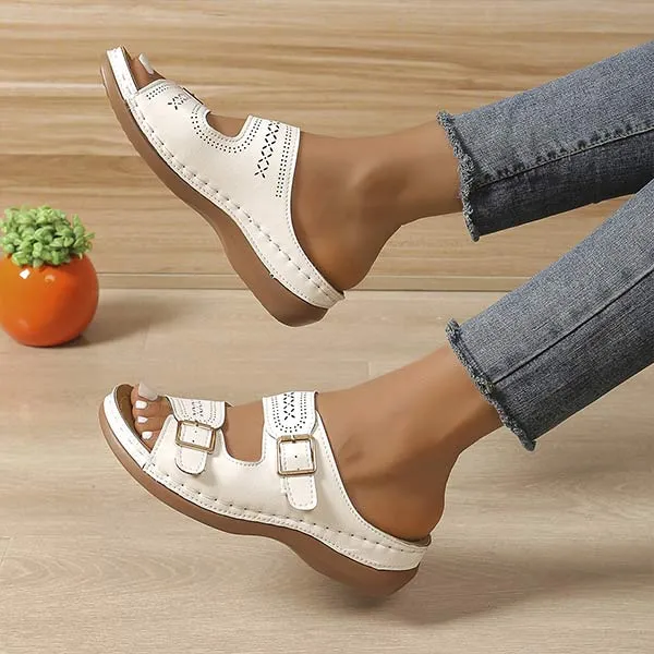 Women's Belt Buckle Thick Sole Lightweight Slippers 92684157C