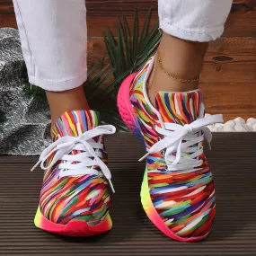Women's Casual Striped Sneakers, Lightweight Fabric Upper with Faux Sole