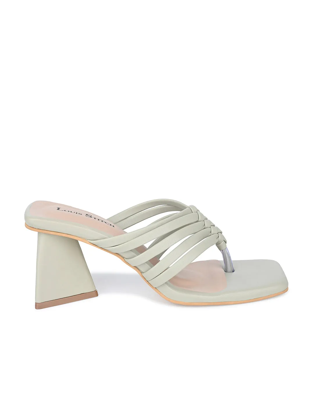 Women's Green Weaved T-Strap Block Heel Lightweight Sandals