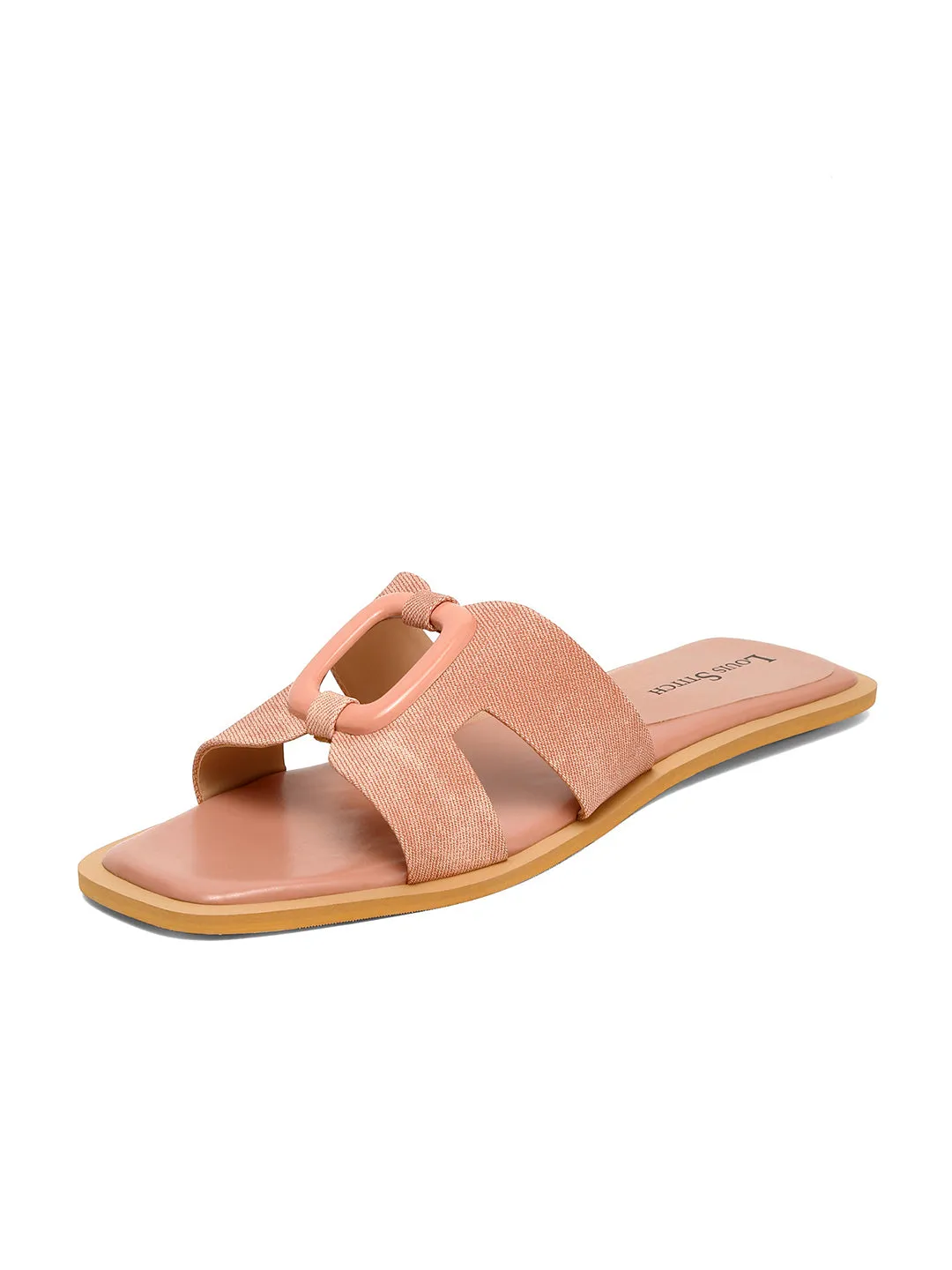 Women's Pink Flat Fashion Square Buckle Strap Lightweight Sandals