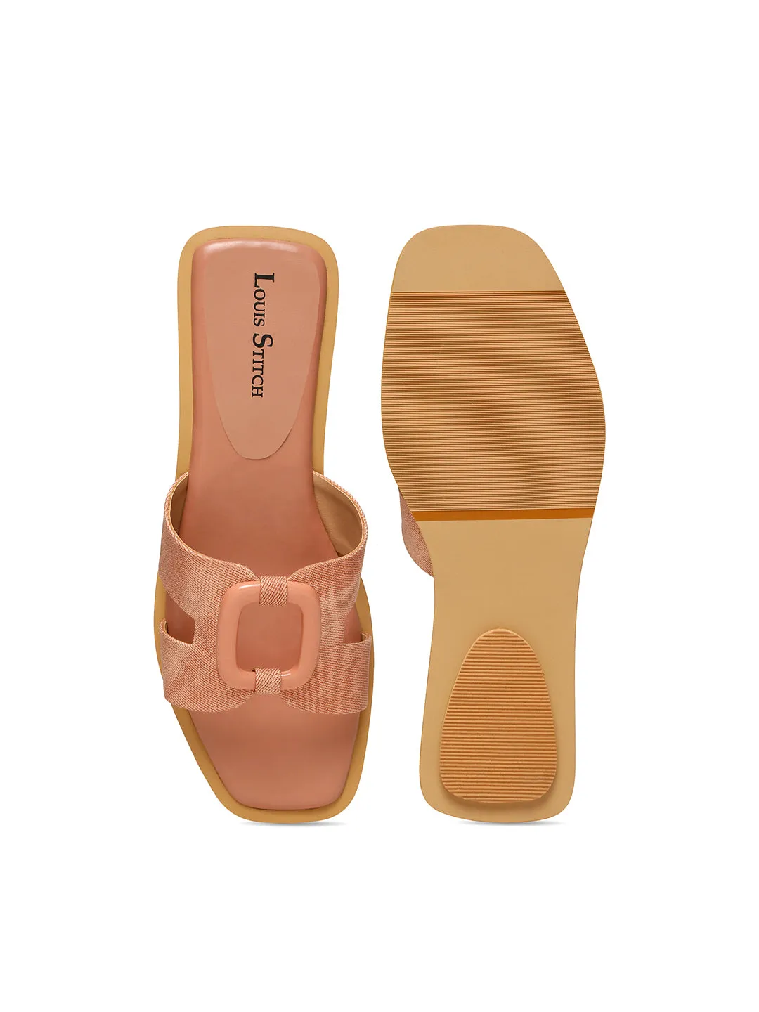 Women's Pink Flat Fashion Square Buckle Strap Lightweight Sandals
