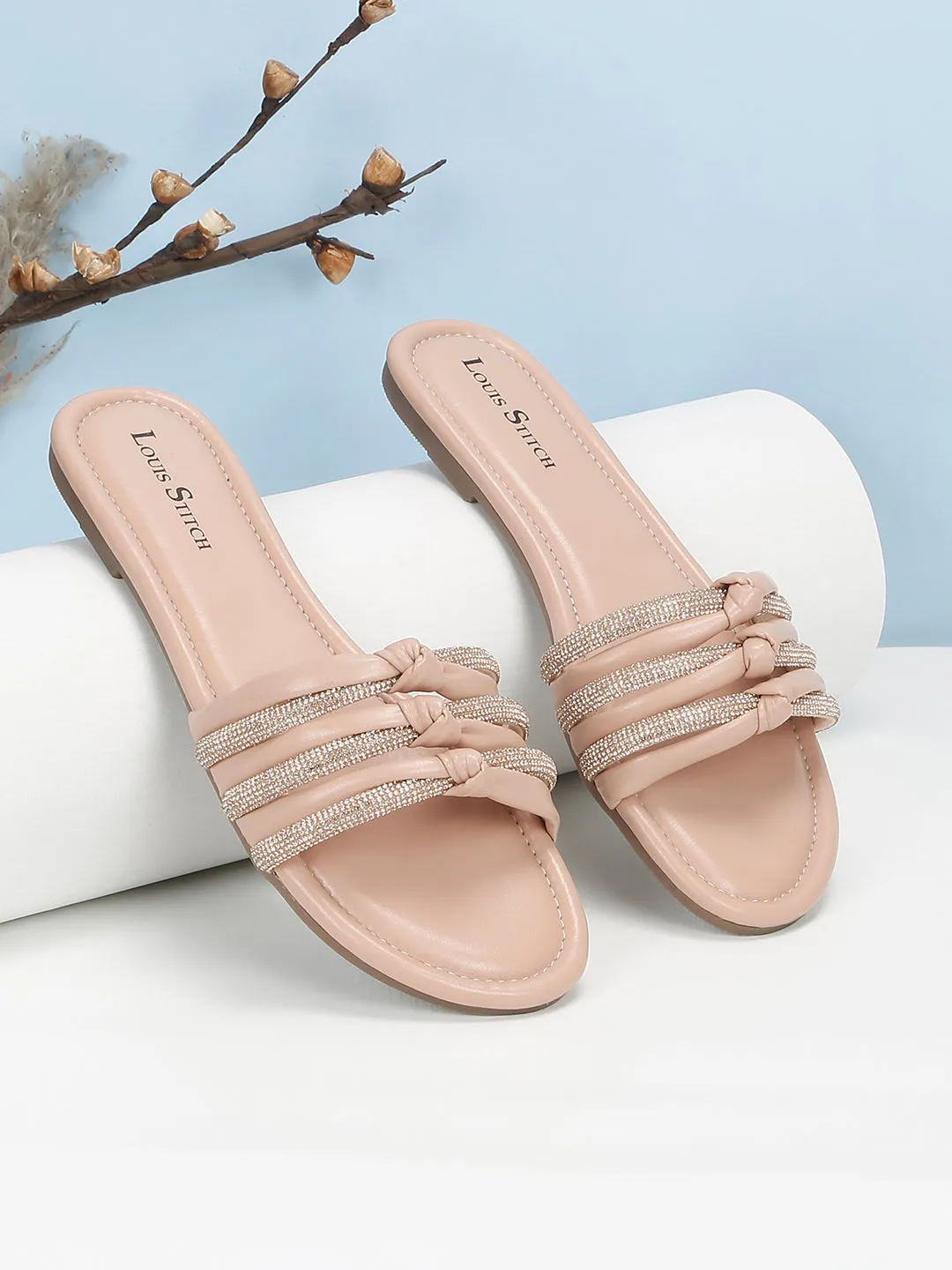 Women's Pink Open Toe Glitter Strap Lightweight Sandals