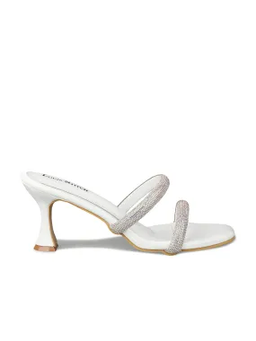 Women's White Open Toe Glitter Double Strap Lightweight Sandals