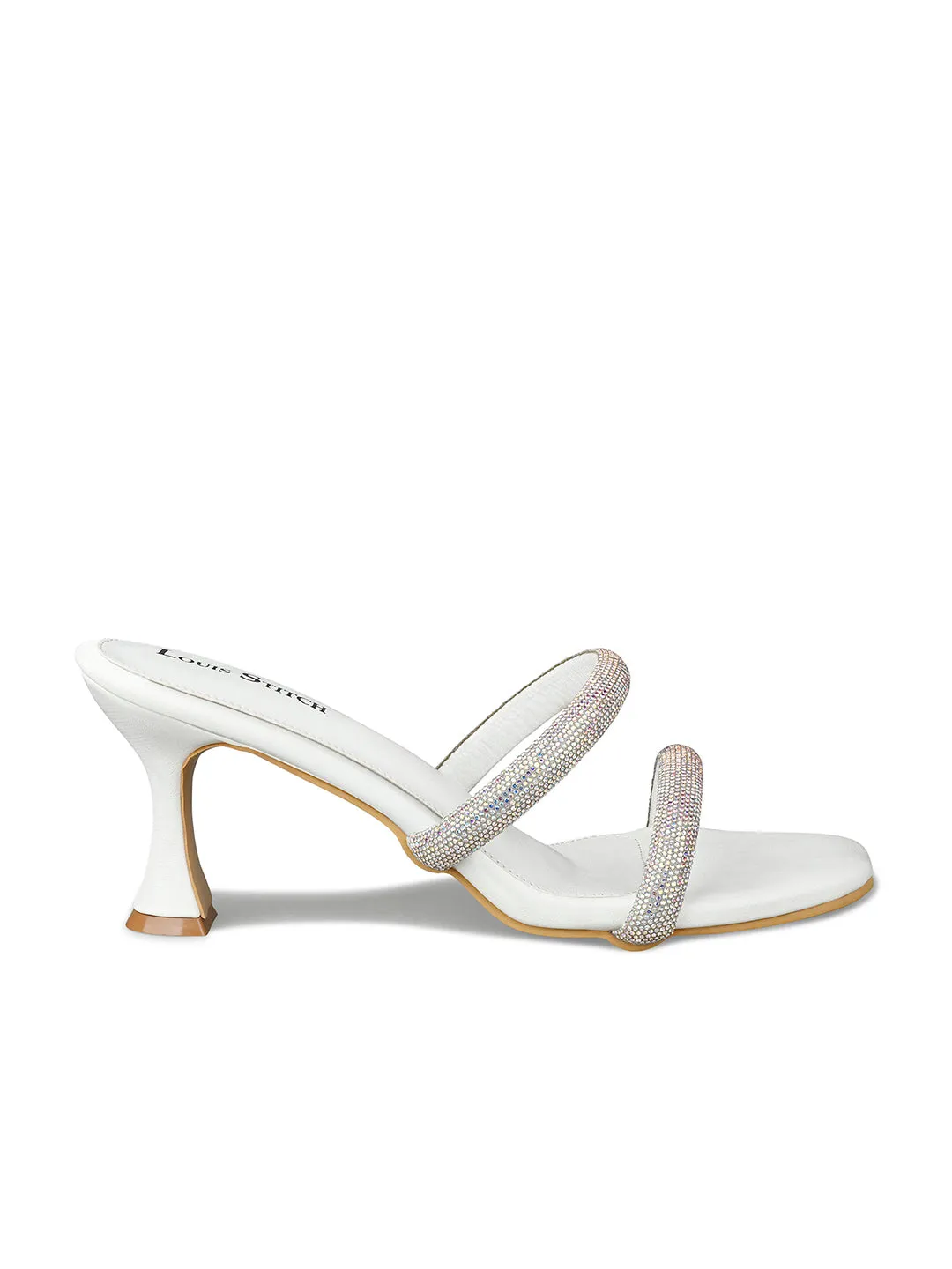 Women's White Open Toe Glitter Double Strap Lightweight Sandals