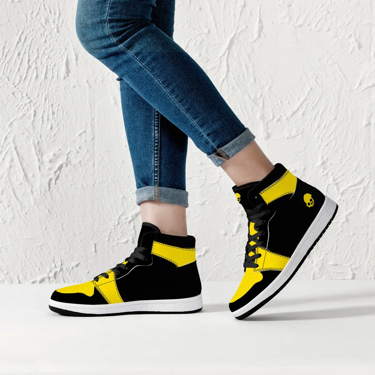 Yellow Skull High-Top Sneakers - Black | Custom Shoes | Shoe Zero