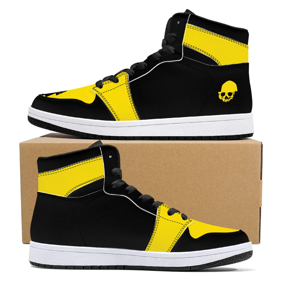 Yellow Skull High-Top Sneakers - Black | Custom Shoes | Shoe Zero